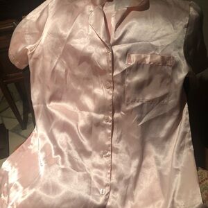 Preview Collection  Vintage  Pink Satin Short Sleeve Pajama Top & Long Bottom